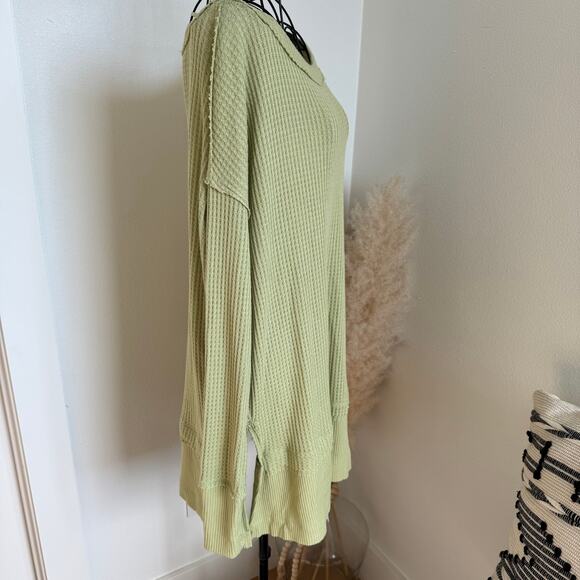 Free People We The Free Light Green Waffle Knit Thermal Tunic Long Sleeve Tee - Picture 5 of 12